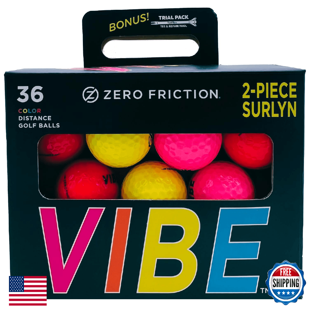 Zero Friction Vibe Colored Golf Balls - 36 Pack - Max Distance & Visibility - Image 1