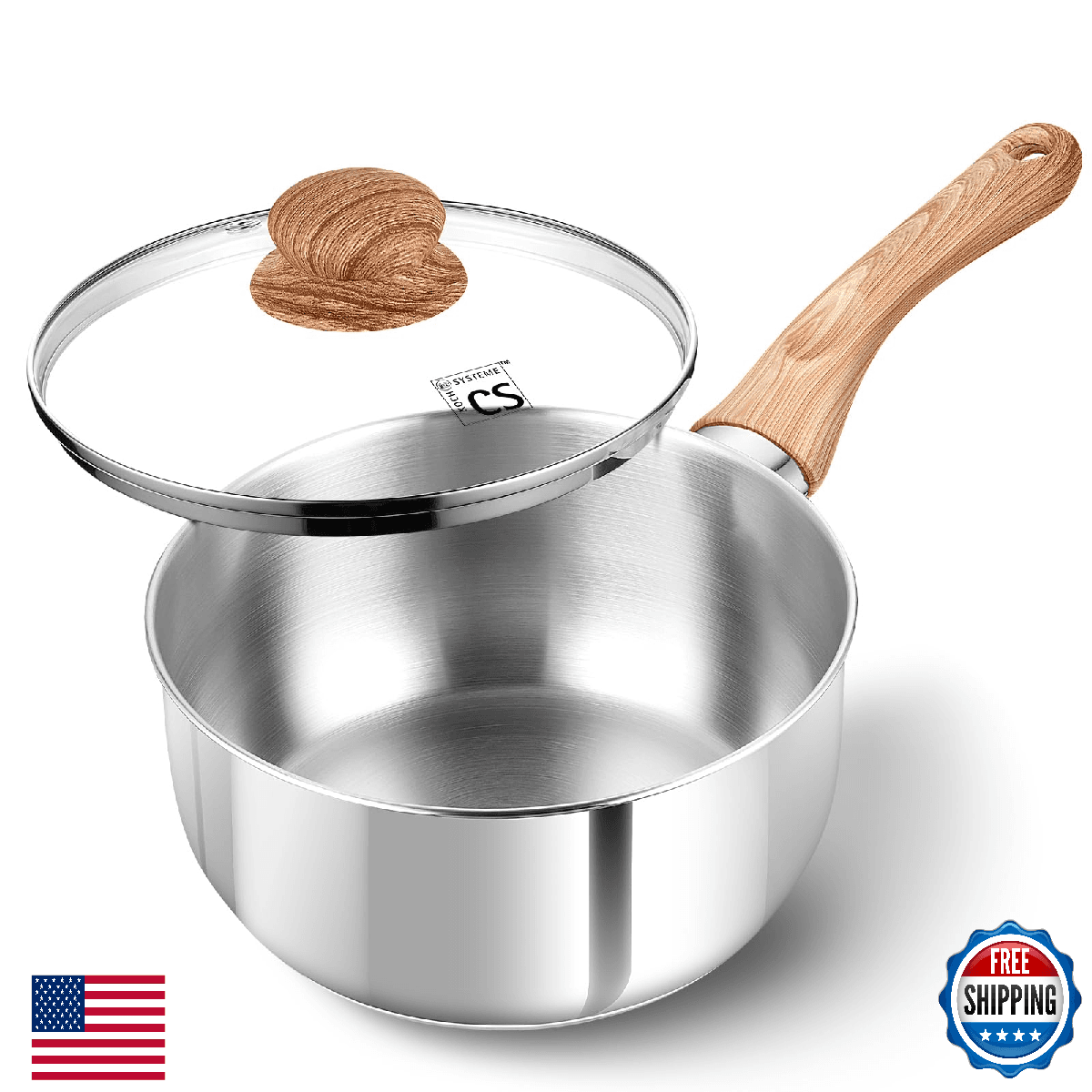 KOCH SYSTEME CS Stainless Steel Saucepan, 3 Quart Sauce Pan with Lid & Cool-Touc - Image 1
