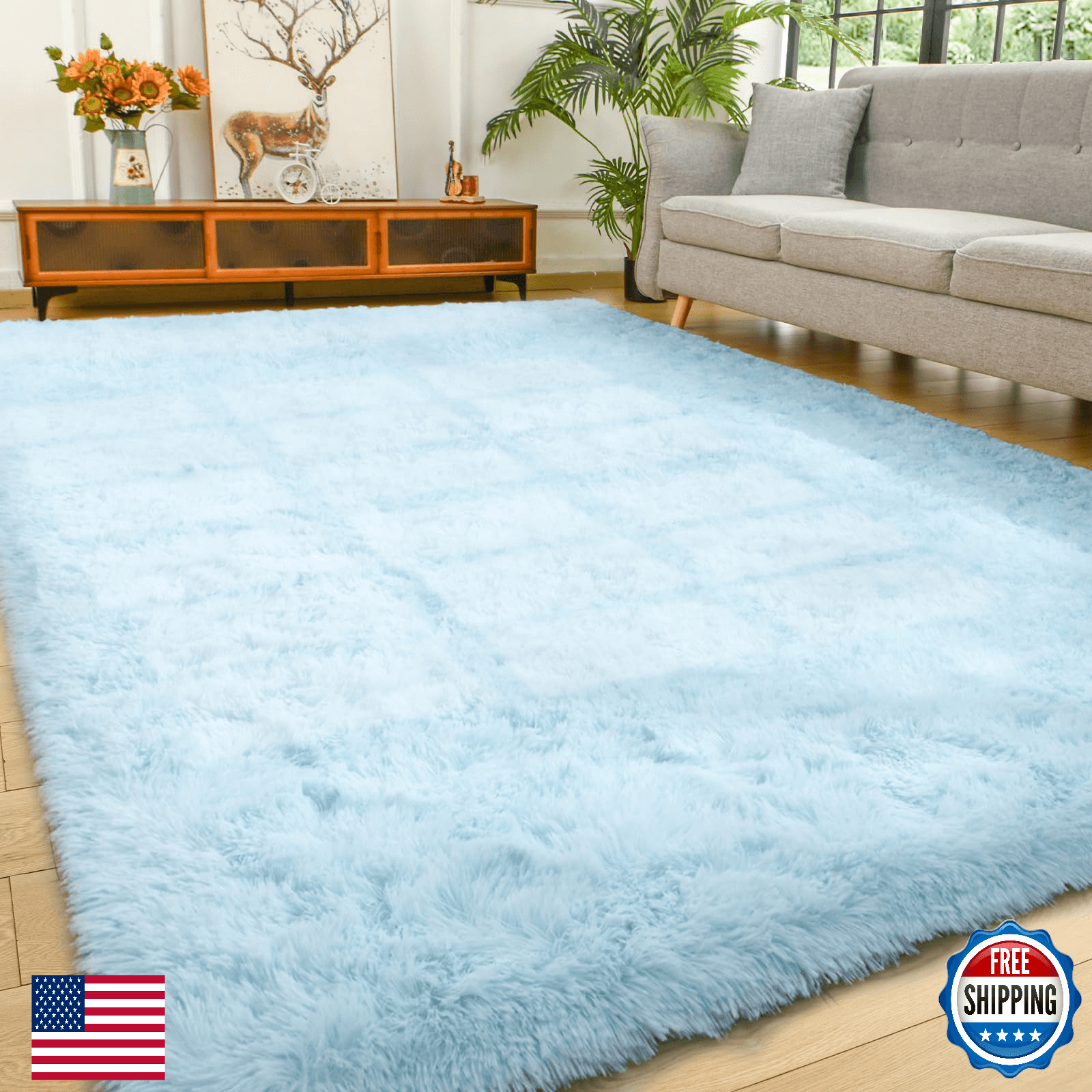 YJ.GWL 4x6 Light Blue Machine Washable Area Rug for Living Room Bedroom Soft Sha - Image 1