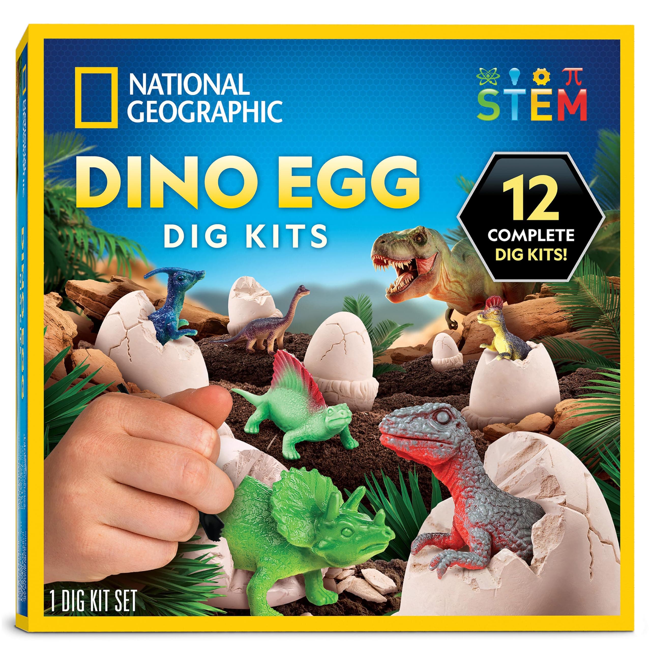 National Geographic Dinosaur Dig Kit - 12 Dino Eggs, Tools, STEM Toy for Kids - Image 1