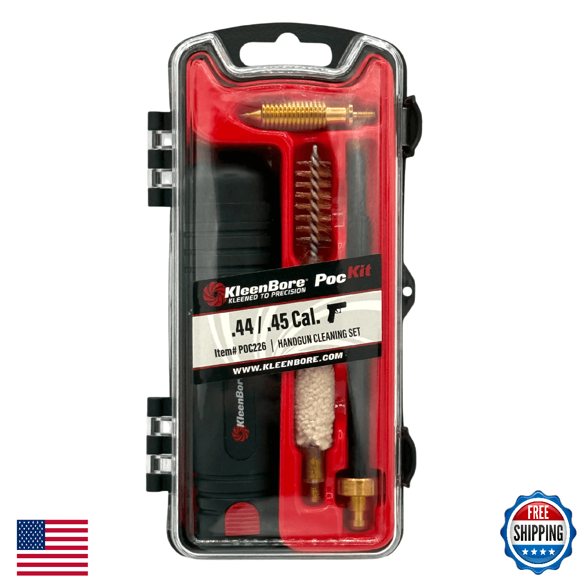 Kleenbore Gun Care PocKit Handgun Cleaning Set - .44/.45 Caliber, Black POC226 - Image 1