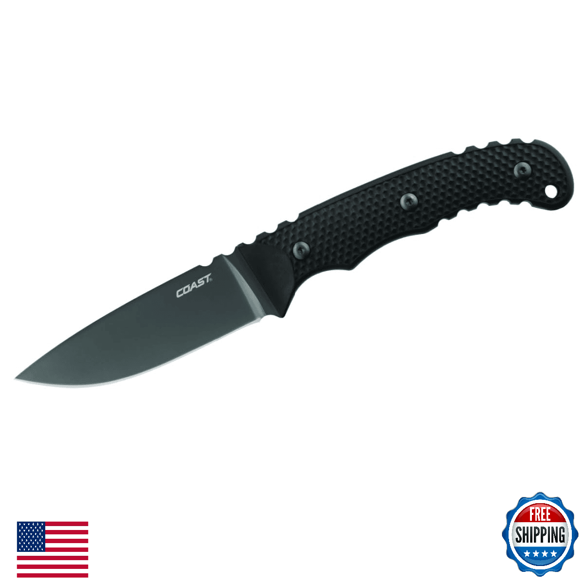 COAST F402 4" Stainless Steel Fixed Blade Knife w/ Sheath, Black - Image 1