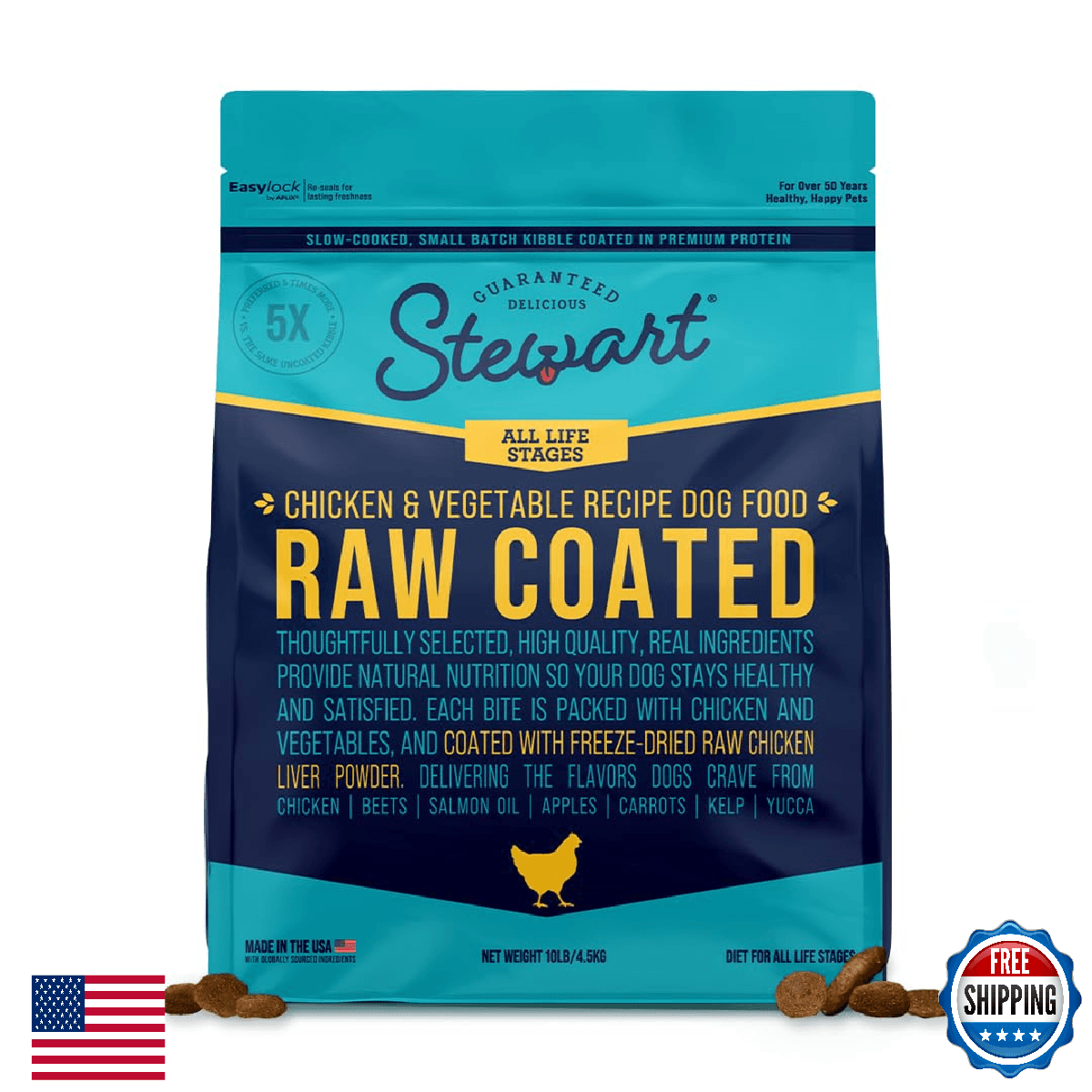 Stewart Raw Coated Dog Food, Chicken & Vegetable, 10lb, Freeze-Dried Kibble - Image 1