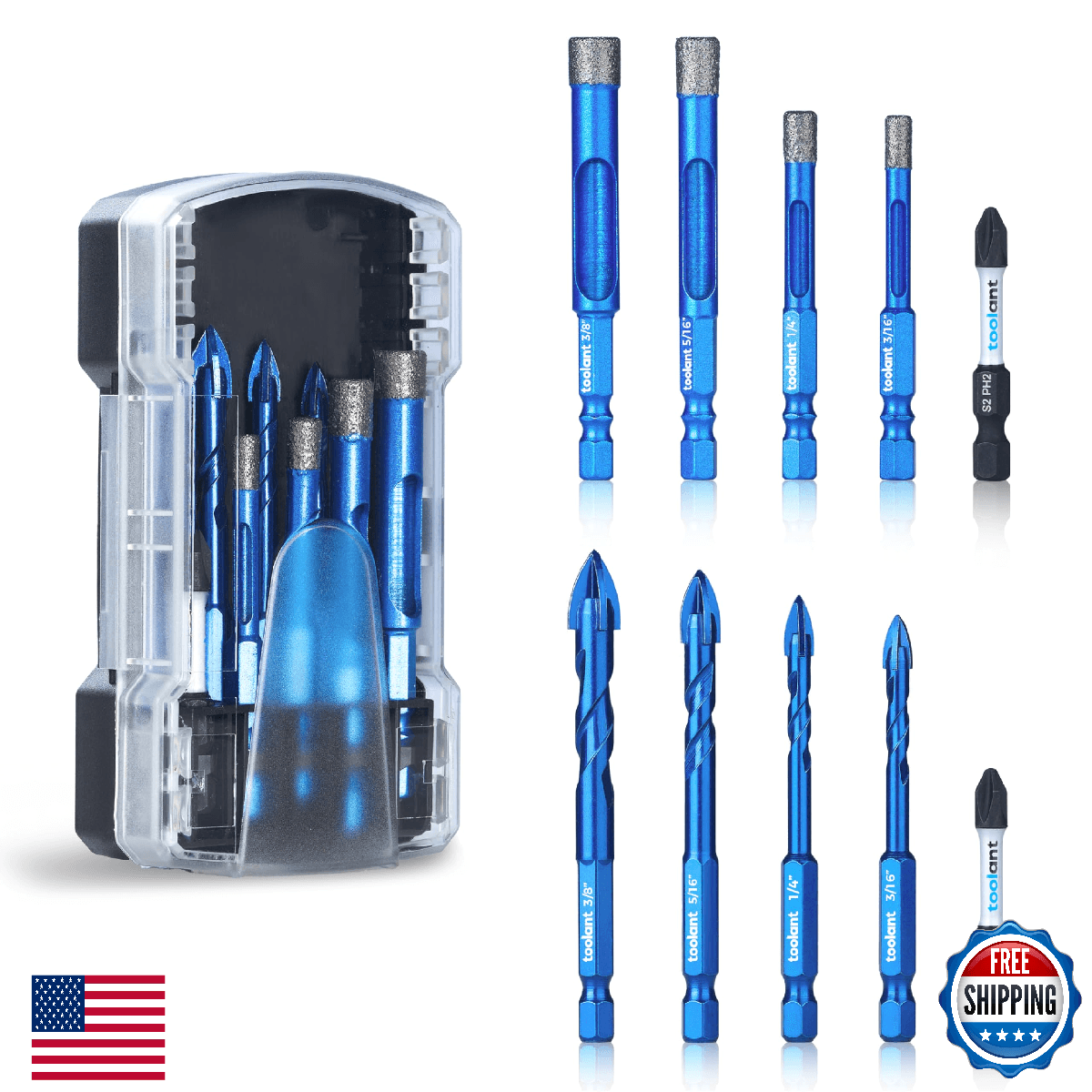 toolant Diamond Drill Bits Set 10PCS, Glass Drill Bits for Drilling Holes in Gla - Image 1