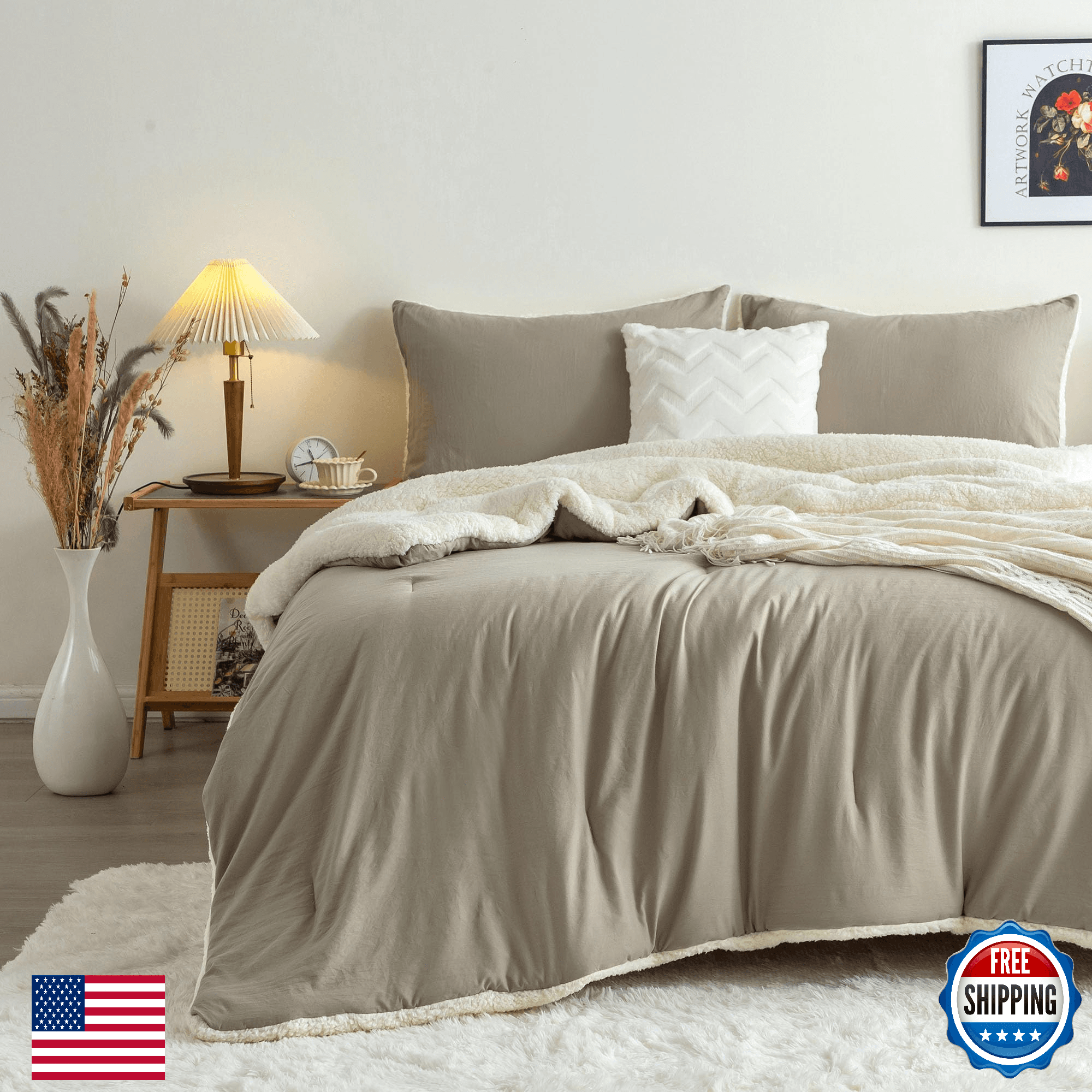 COTTEBED Fluffy Warm Sherpa Twin Size Comforter Reversible Ultra-Soft Thick Twin - Image 1