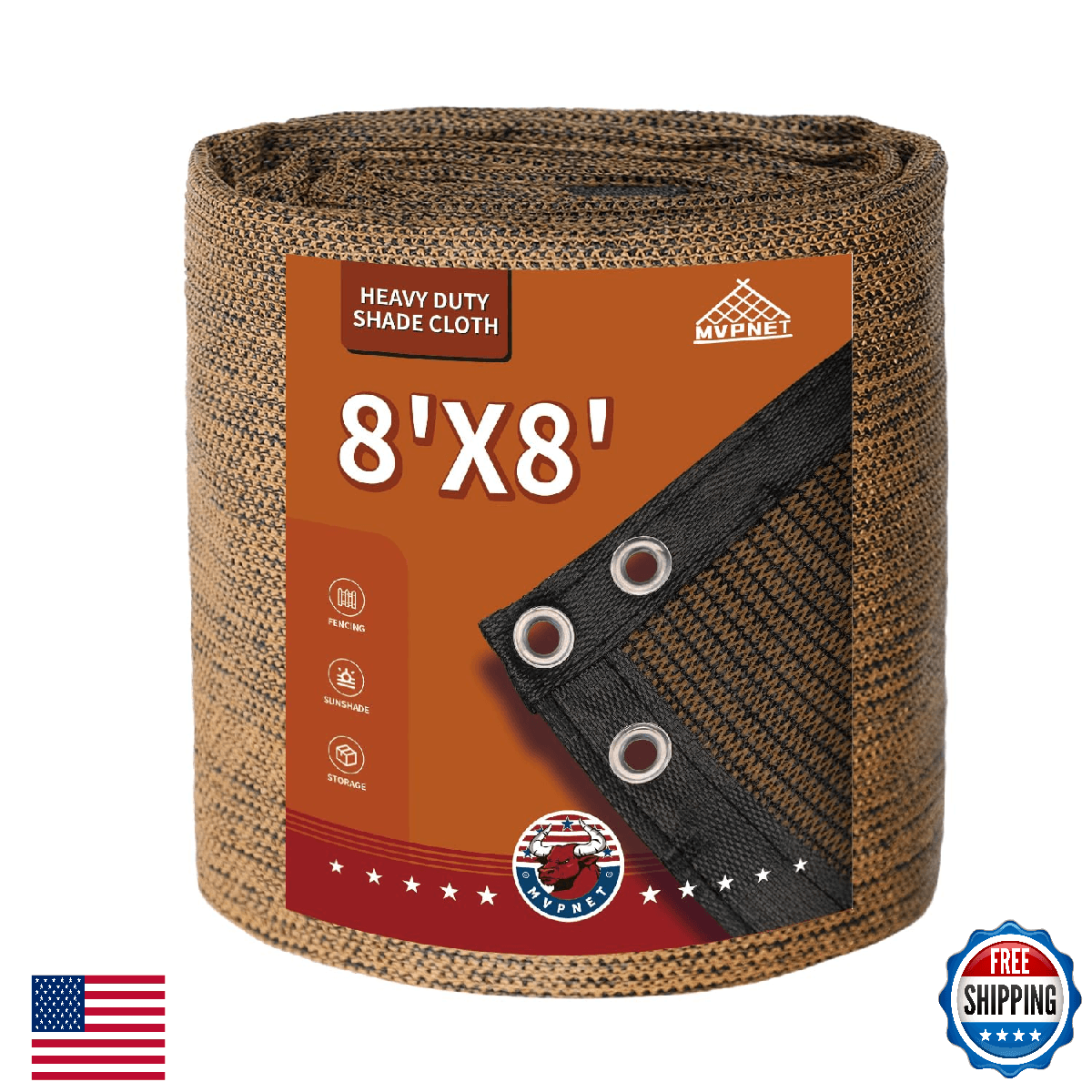 MVPNET 90% Sun Shade Cloth w/ Grommets 8x8 FT, 180GSM Heavy-Duty HDPE Mesh - Image 1