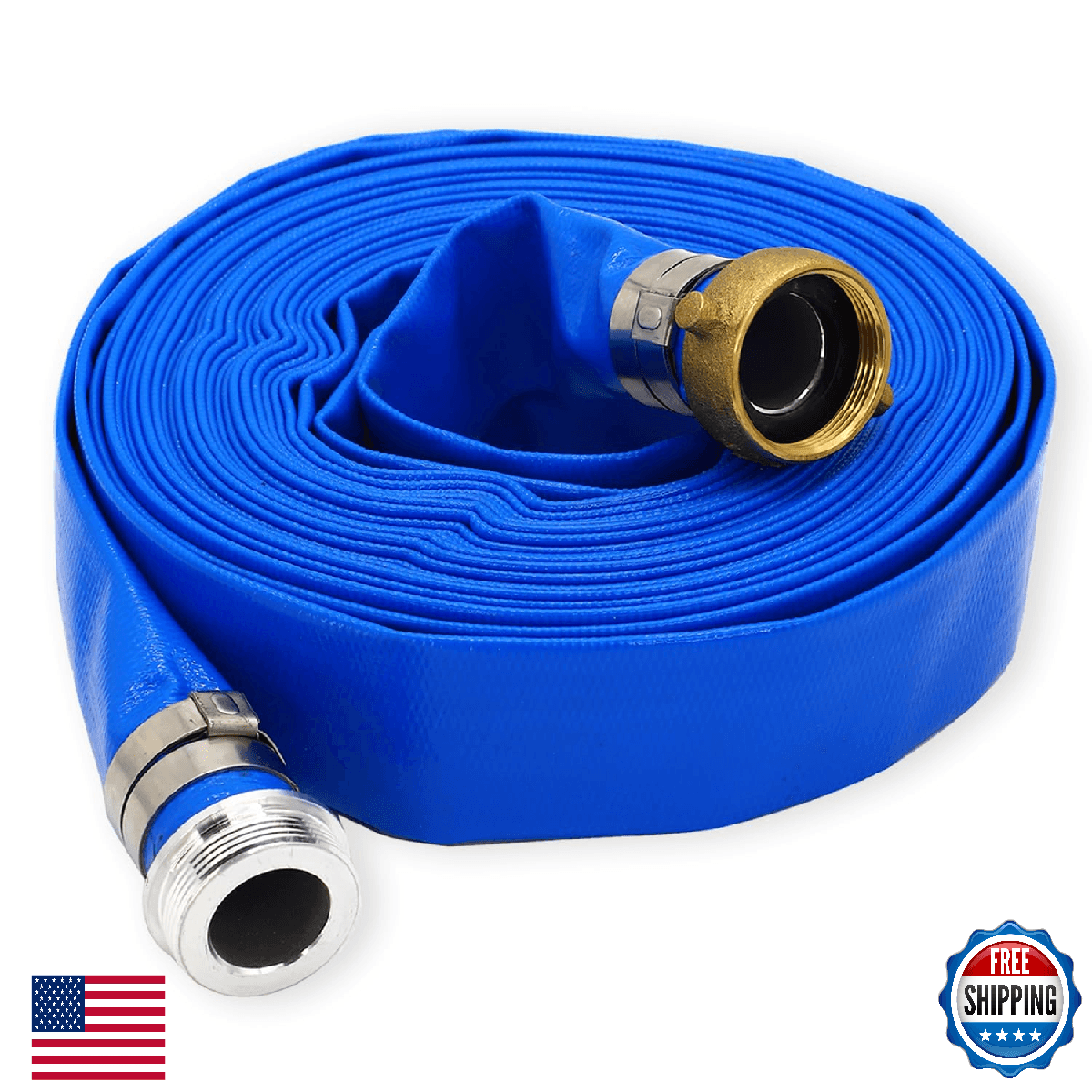 D-WEIXIN 1.5" x 50ft PVC Lay Flat Discharge Hose Blue Reinforced Heavy Duty - Image 1