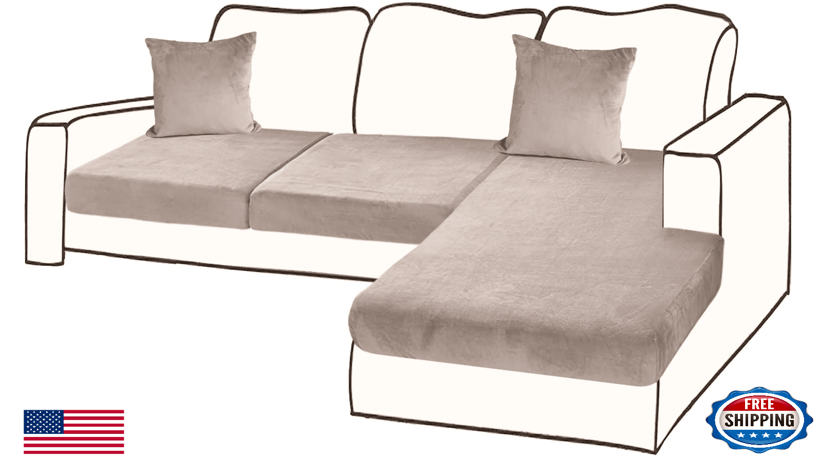 BT.WA Velvet L-Shape Sectional Couch Cushion Covers 3-Piece Set - Image 1