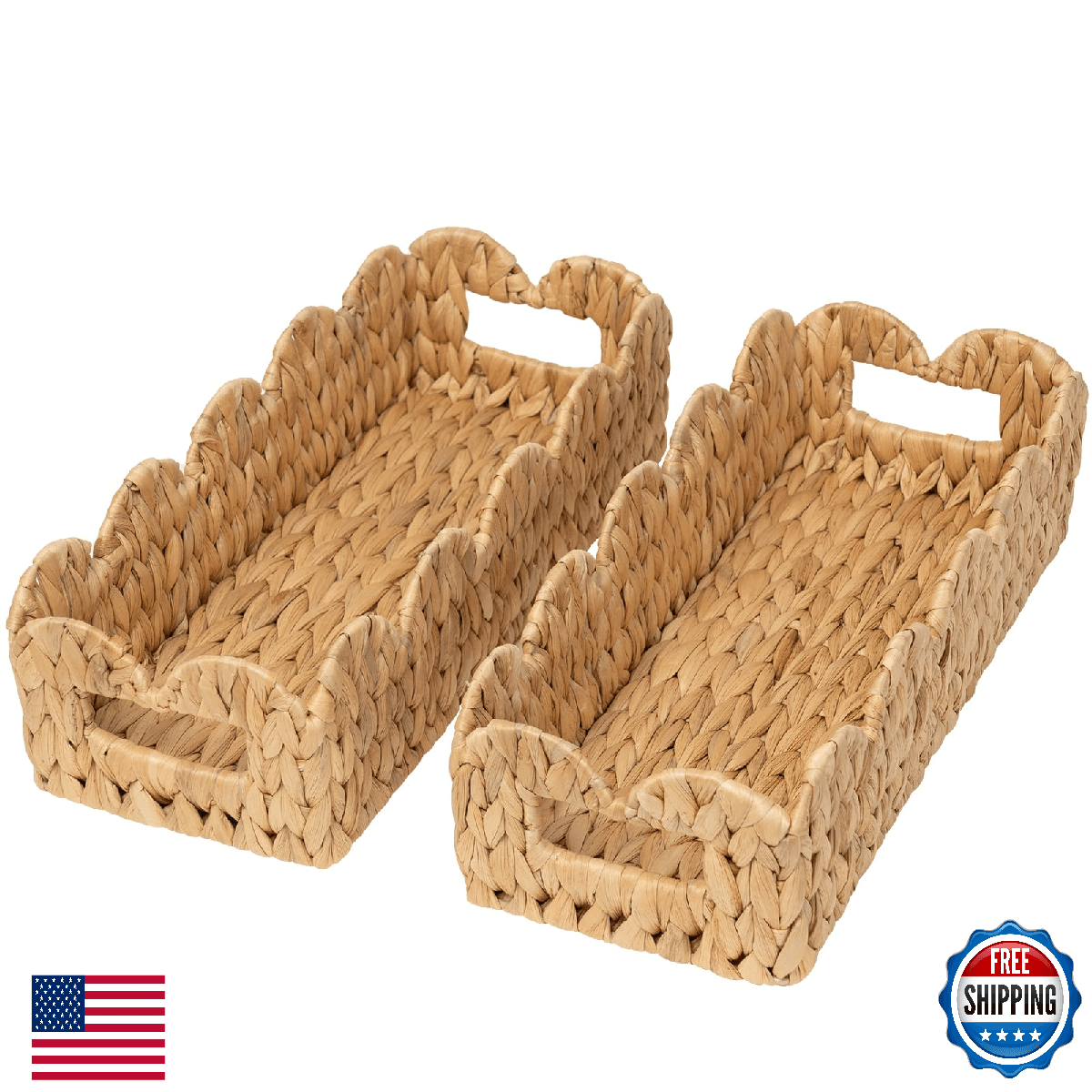 Coeusy 2 Pack Toilet Baskets,Scalloped Edge Wicker Basket for Toilet Paper Stora - Image 1