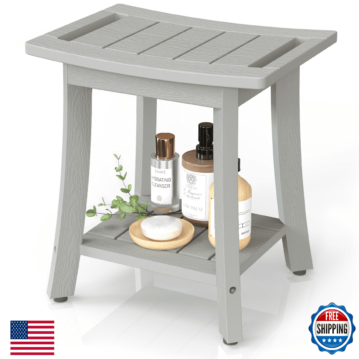 Waterproof Shower Benches for Inside Shower, Poly Lumber Shower Stool with Stora - Image 1