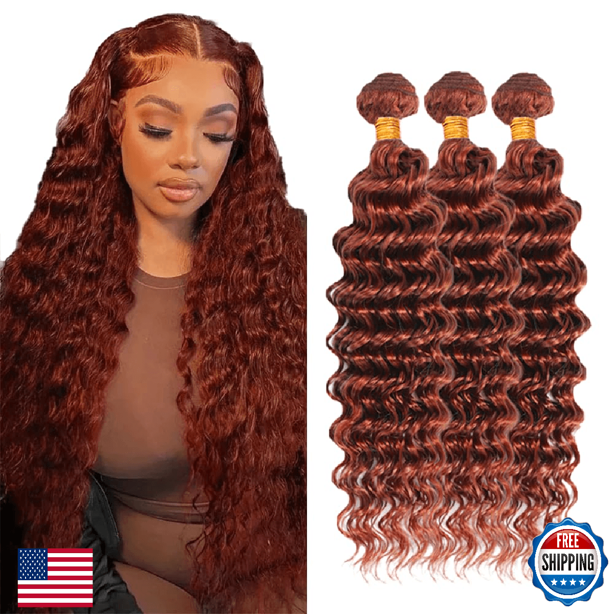 Color 33 Bundles Human Hair Copper Red Deep Wave Bundles 18 18 18 Inch Huxowax V - Image 1