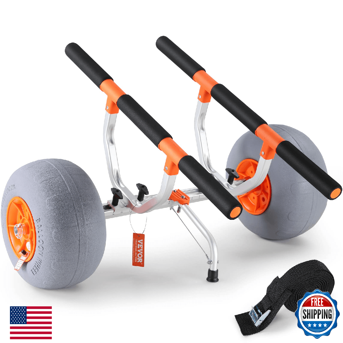 VEVOR Kayak Cart, 350lbs Capacity, Detachable Canoe Trolley with 13" Beach Tires - Image 1