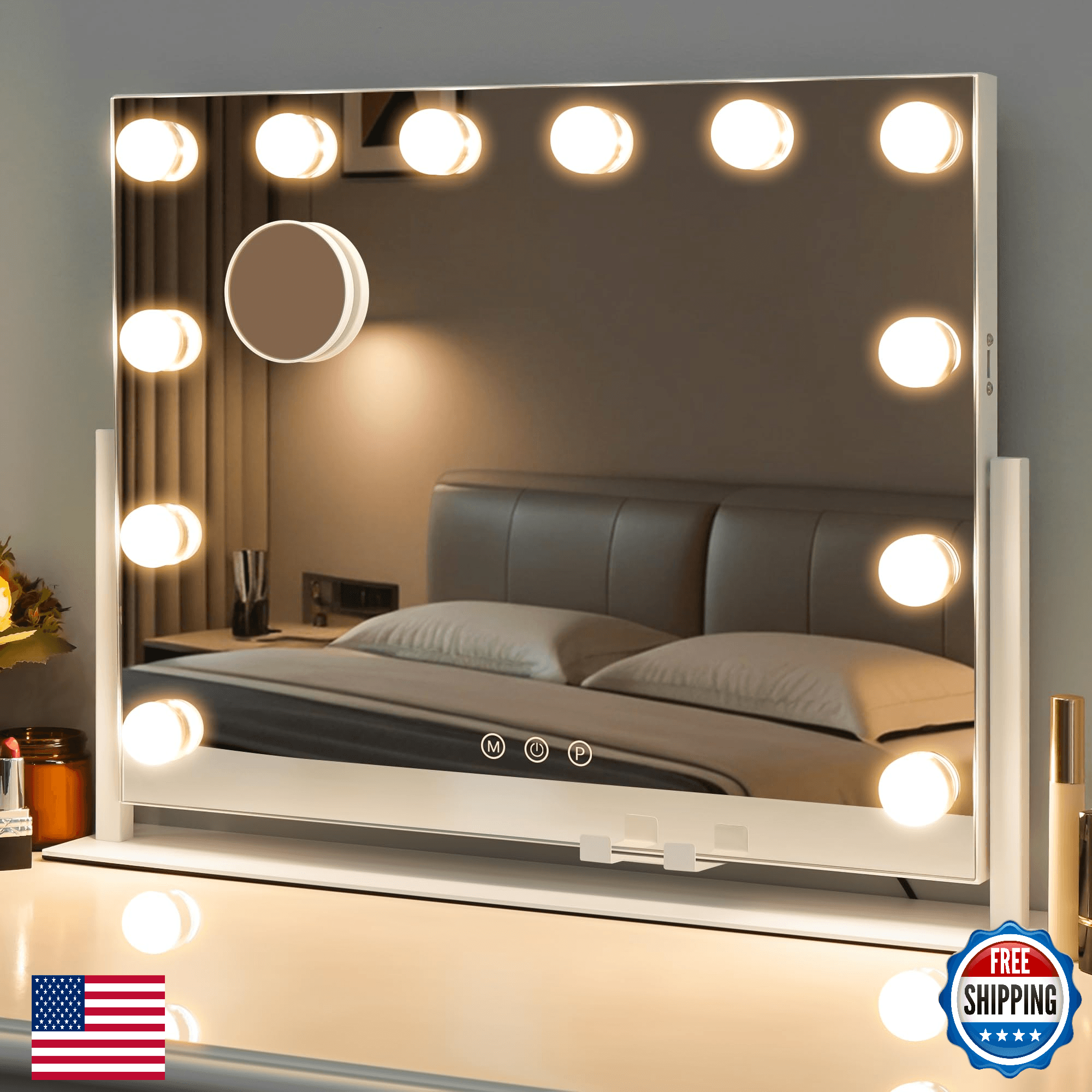 LuxeVue Hollywood Lighted Makeup Vanity Mirror w/ Lights, 10X Magnifier, USB - Image 1