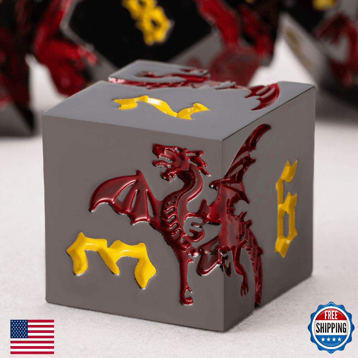 DND Metal Dragon Dice Set with Dragon, Metallic Polyhedral Dice Set for Dungeons - Image 1