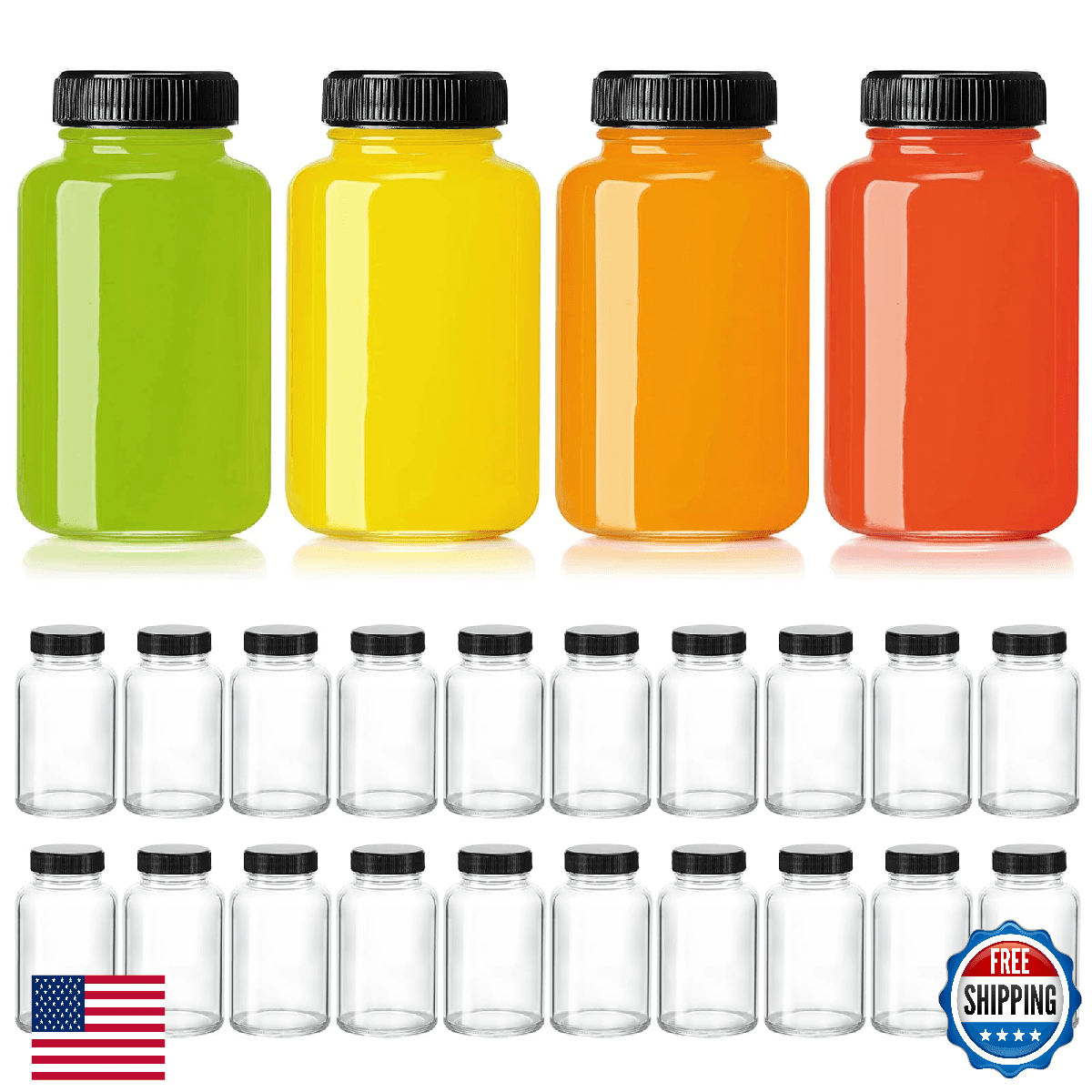 KEYWING 24 Pack 4oz Juice Shot Bottles with Caps Small Glass Jars for Ginger Wel - Image 1