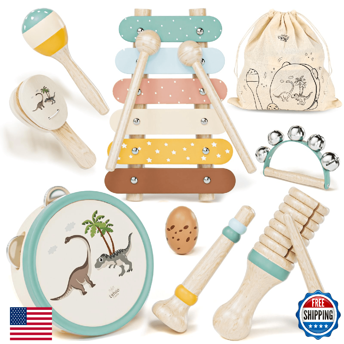Baby Musical Instruments for Toddlers 1-3, Montessori Wooden Toys for 1 Year Old - Image 1
