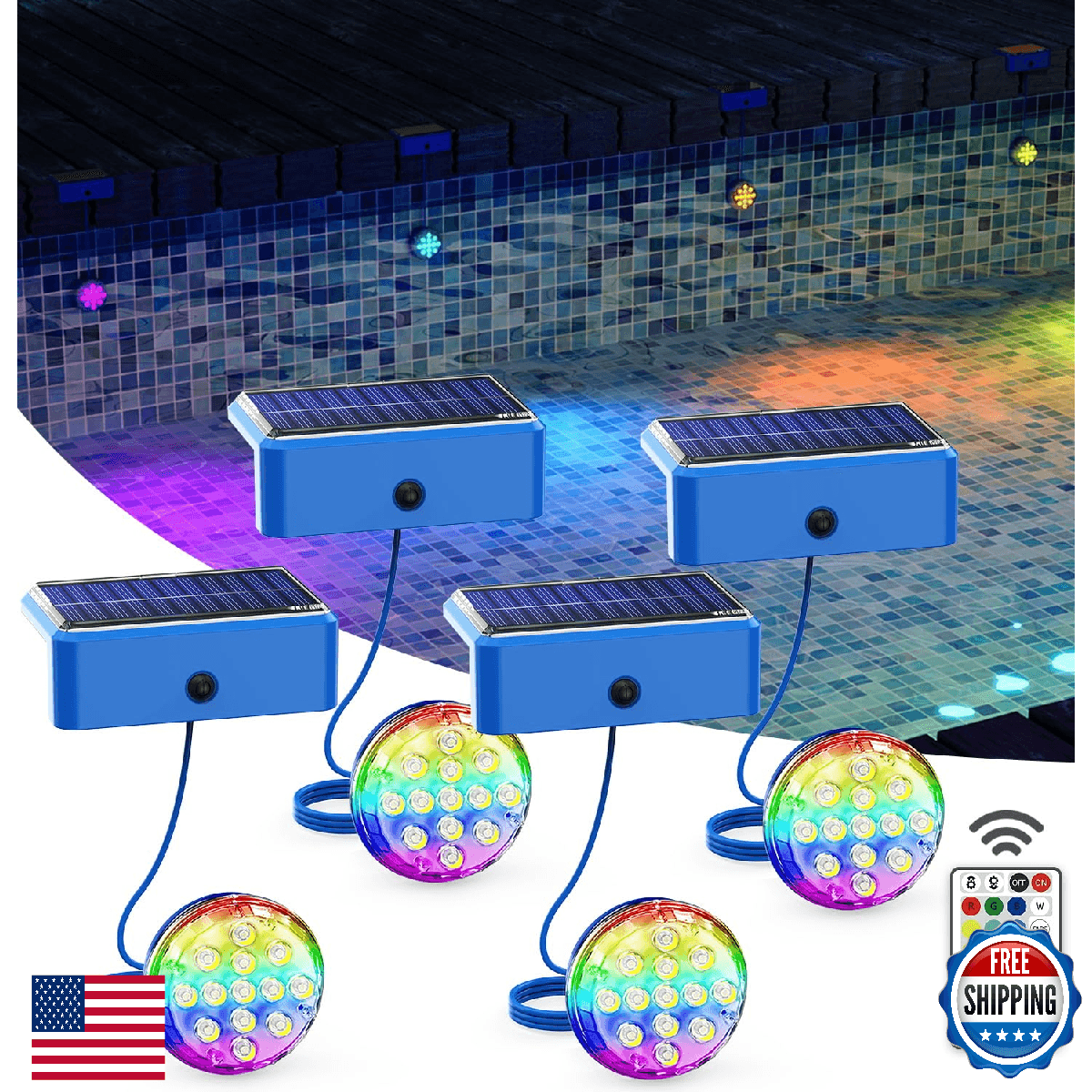 Solar LED Pool Garden Lights - RGB 16 Color Changing, Waterproof, Submersible - Image 1