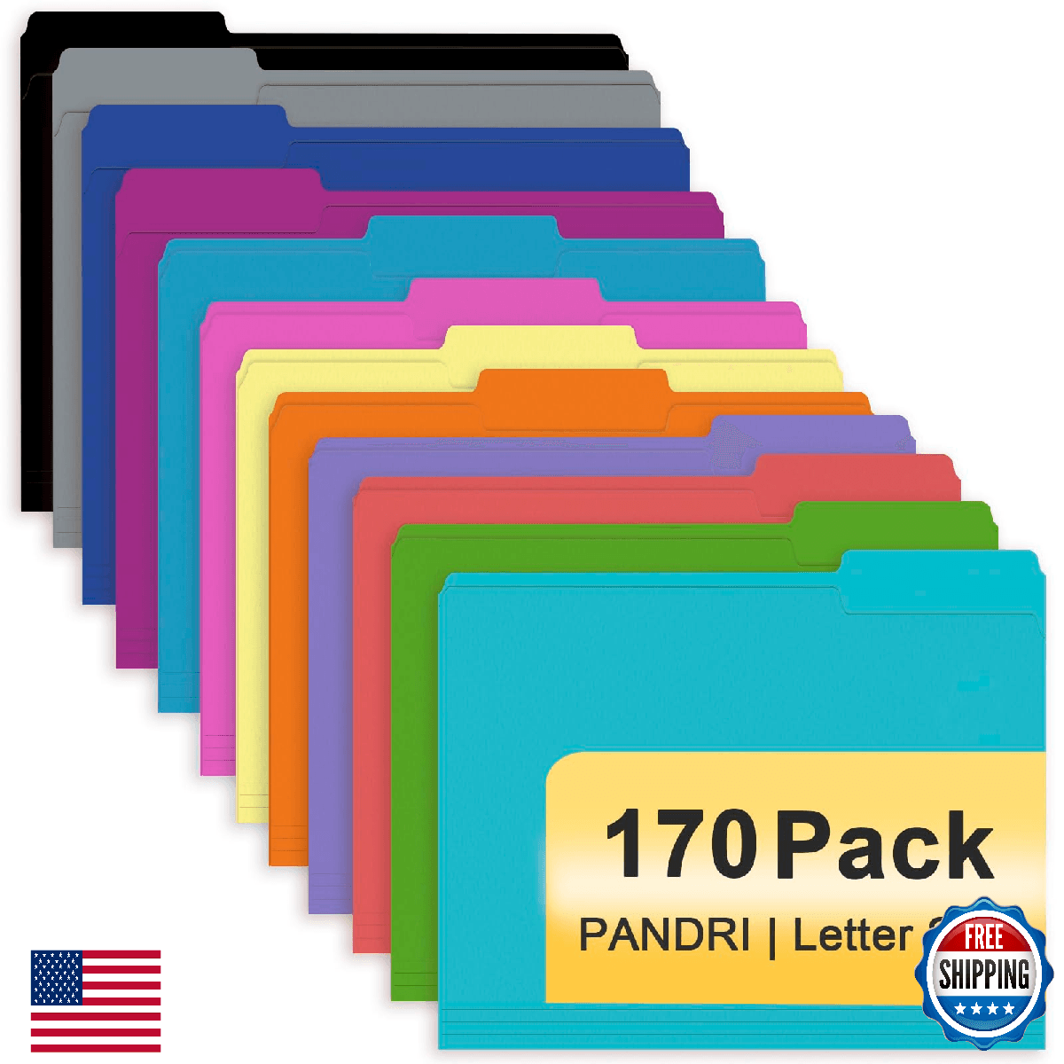 PANDRI 170 Pack Colored File Folders, 1/3 Cut Tab, Letter Size, Assorted - Image 1