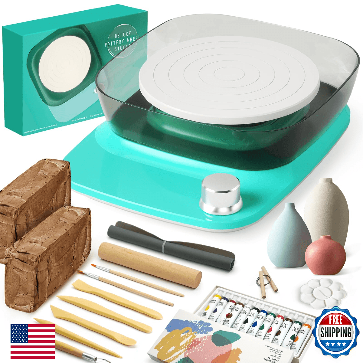 Mini Pottery Wheel Kit, 6in Turntable, 0-440 RPM, Rechargeable, for Beginners - Image 1