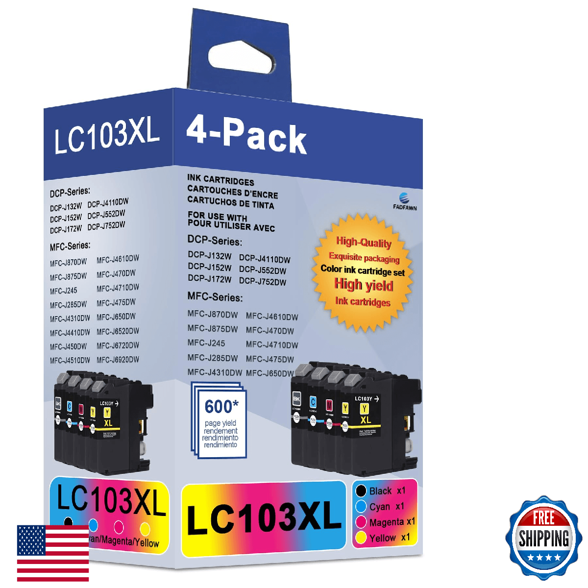 Brother LC103XL High Yield Ink Cartridges 4-Pack Black Cyan Magenta Yellow - Image 1