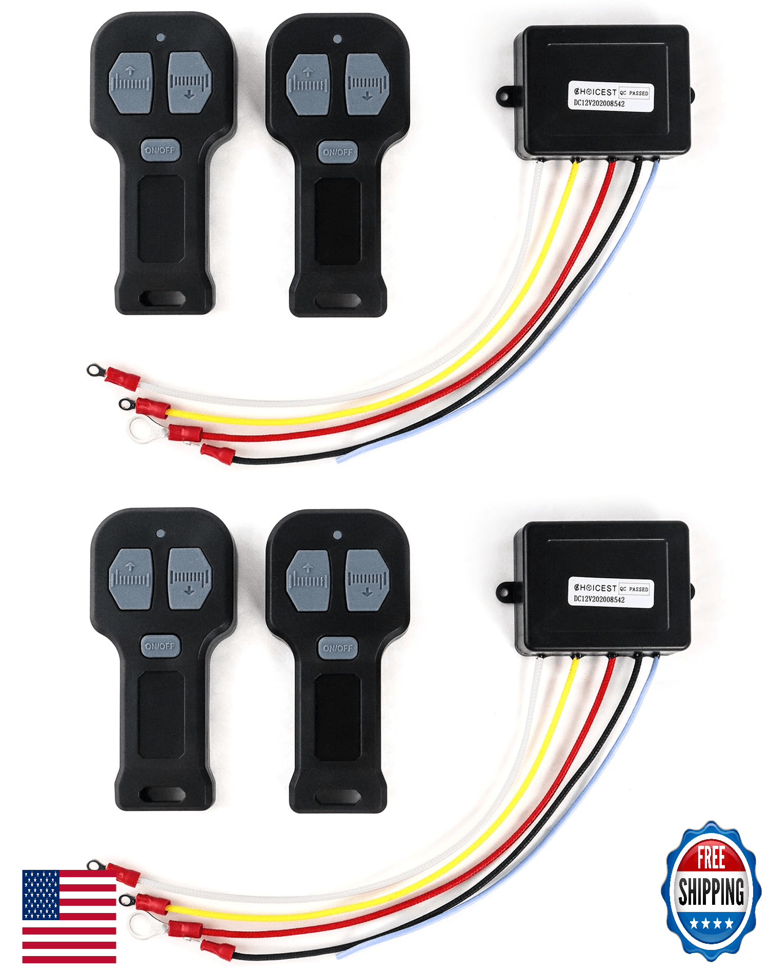 QWORK 12V-24V Car Wireless Winch Remote Control 4-Pack for 9000lb Winches - Image 1