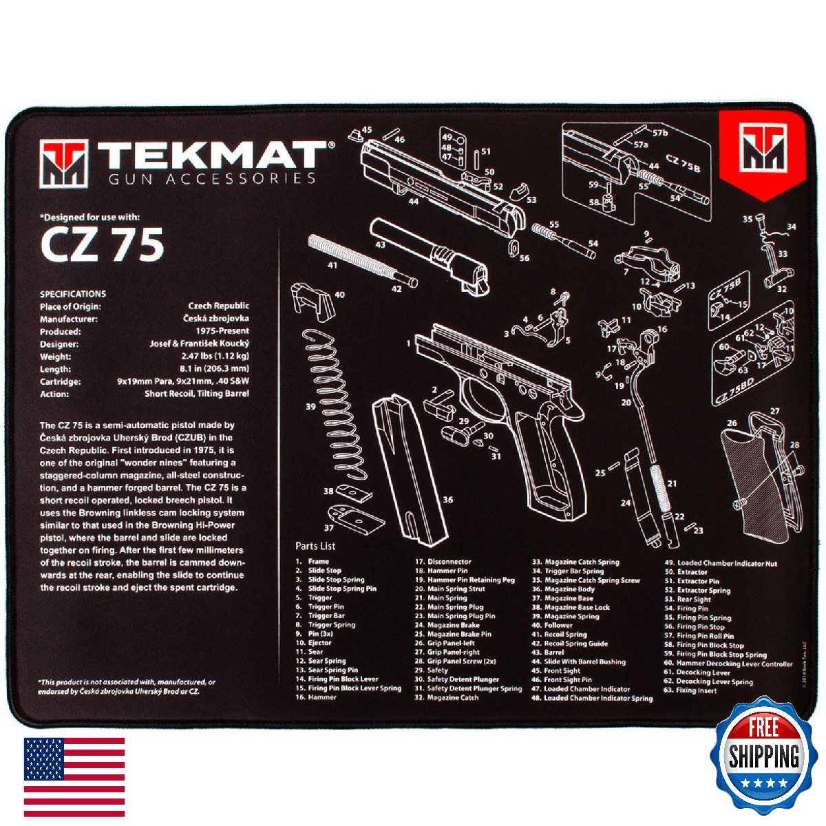 TekMat Ultra 20 Premium 15"x20" 1/4" Gun Cleaning Mat CZ 75 Oil Resistant - Image 1