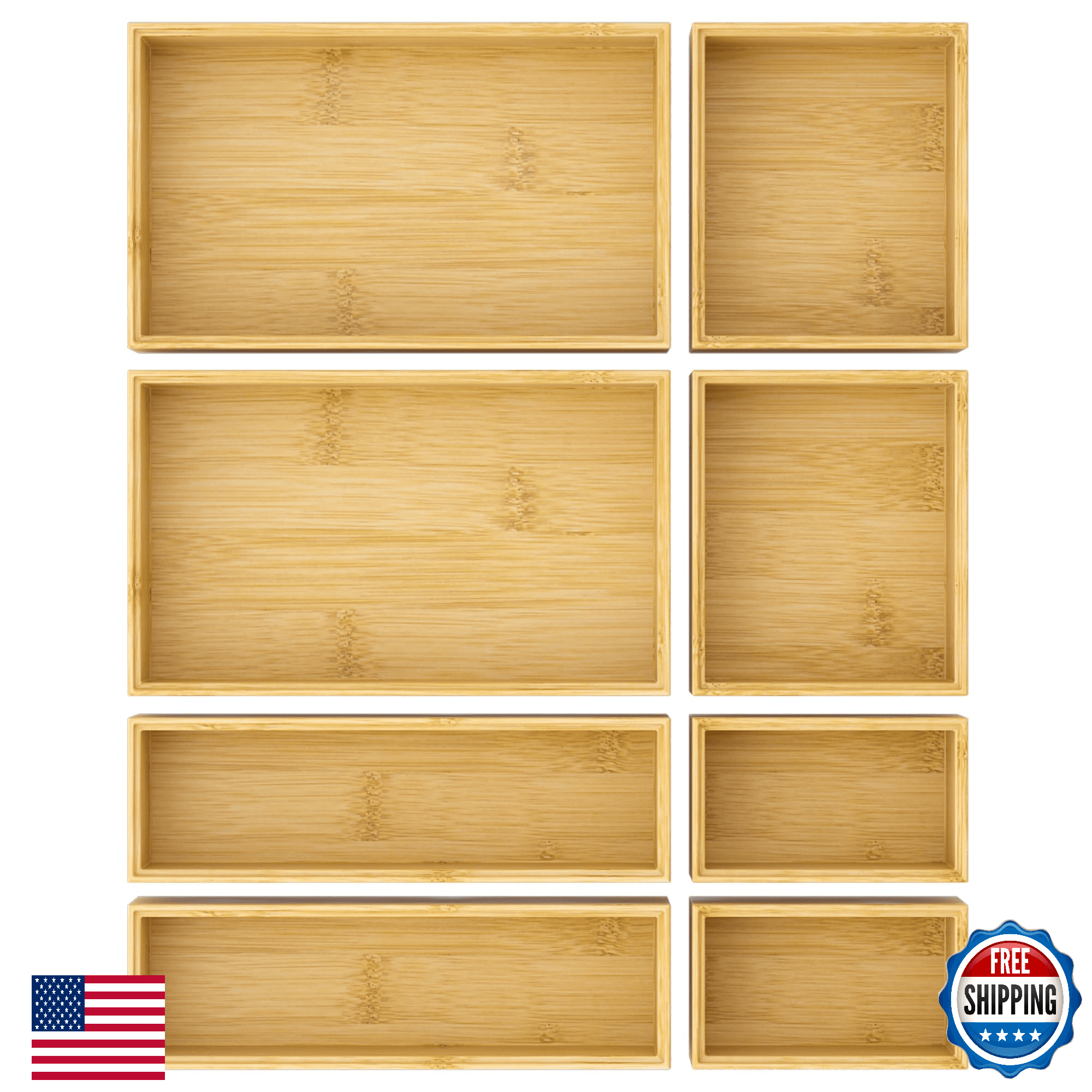 Greatseas Bathroom Drawer Organizer Trays, Bamboo Silverware Drawer Organizer Ki - Image 1