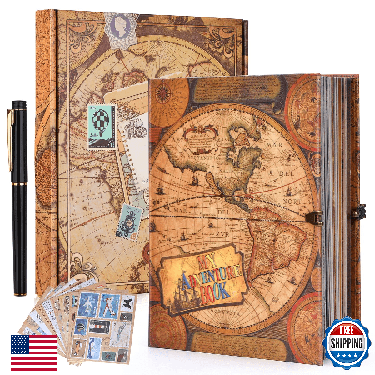 My Adventure Book Scrapbook – Retro-Style Embossed Photo Album with 124 Pages, D - Image 1