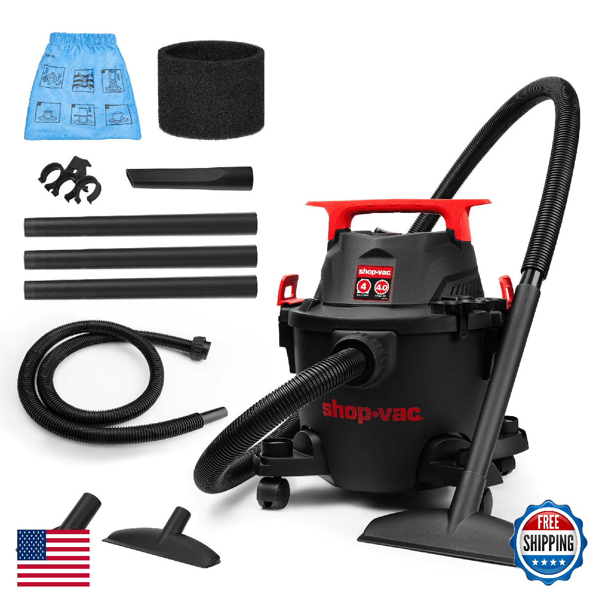 Shop-Vac 5430112 Wet/Dry Vacuum 4 Gallon 4 Peak HP 1-1/4 Inch Hose 6 Foot Garage - Image 1