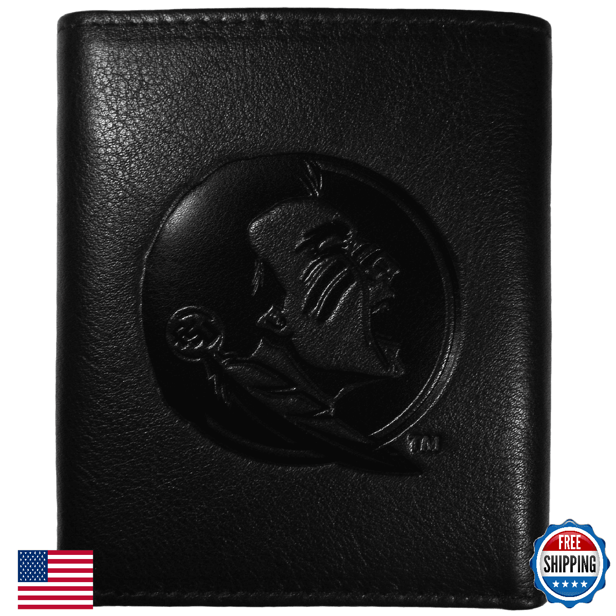 NCAA Florida State Seminoles Embossed Leather Tri-Fold Wallet Men's - Image 1