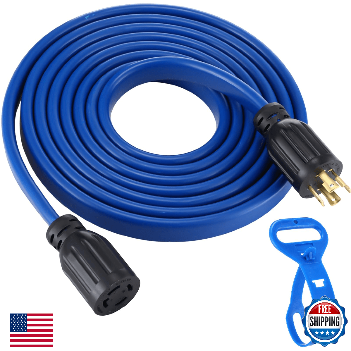 Kanayu 15 ft 4 Prong 30 Amp Flat Generator Extension Cord Compatible with Nema L - Image 1
