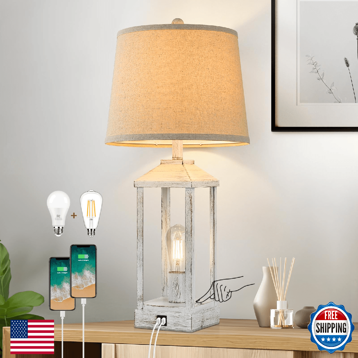 28" Bedside Table Lamp for Living Room, 3-Way Dimmable Touch Control Retro Night - Image 1