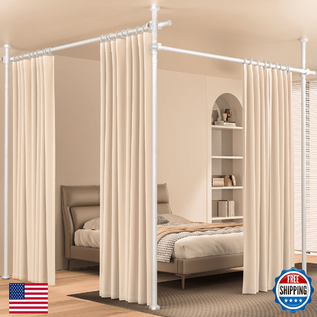 Room Divider, Tension Curtain Rod No Drilling,4-10ft(H) 28-140inch(W) Wall Divid - Image 1