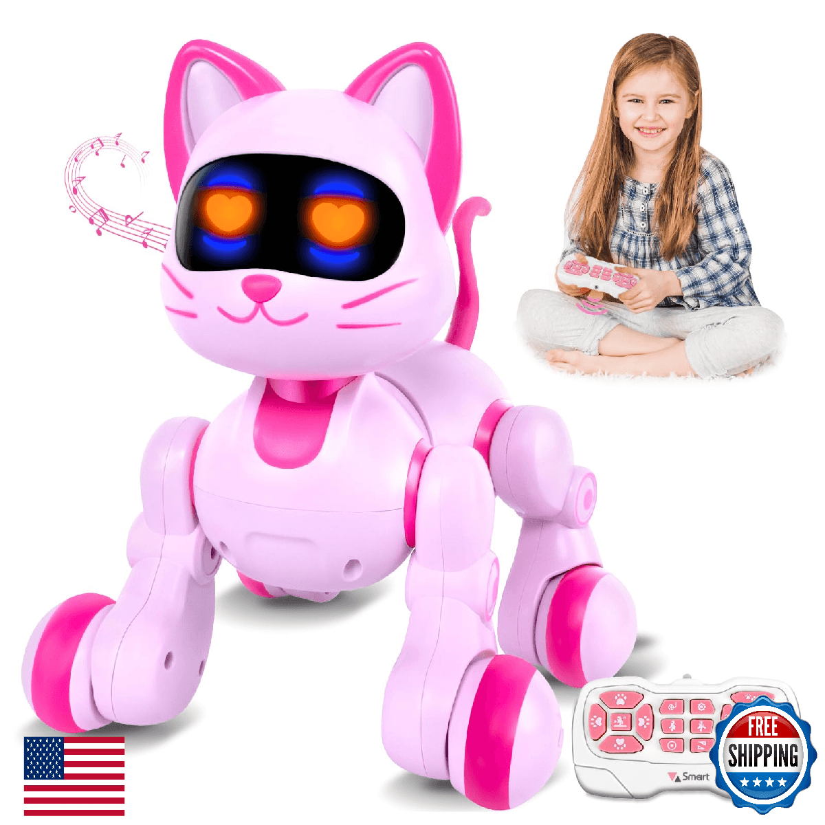 Robot Cat Interactive Toys for Girls: Remote Control Electronic Pink Kitty Pet f - Image 1
