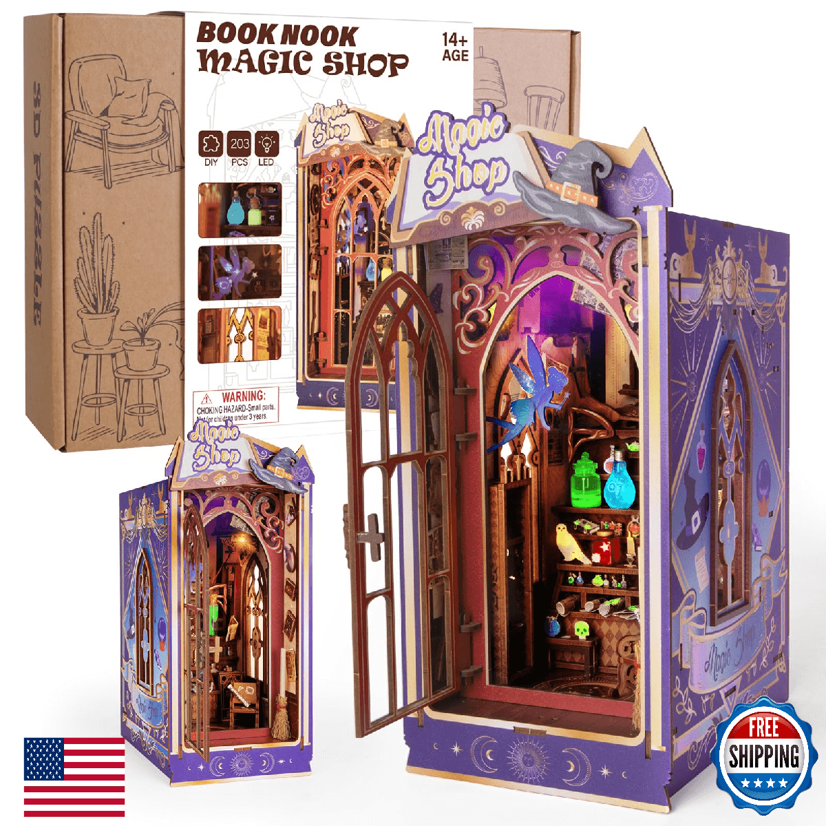 Glow in The Dark Book Nook Kits for Adults, Miniature House Dollhouse Kit for Te - Image 1