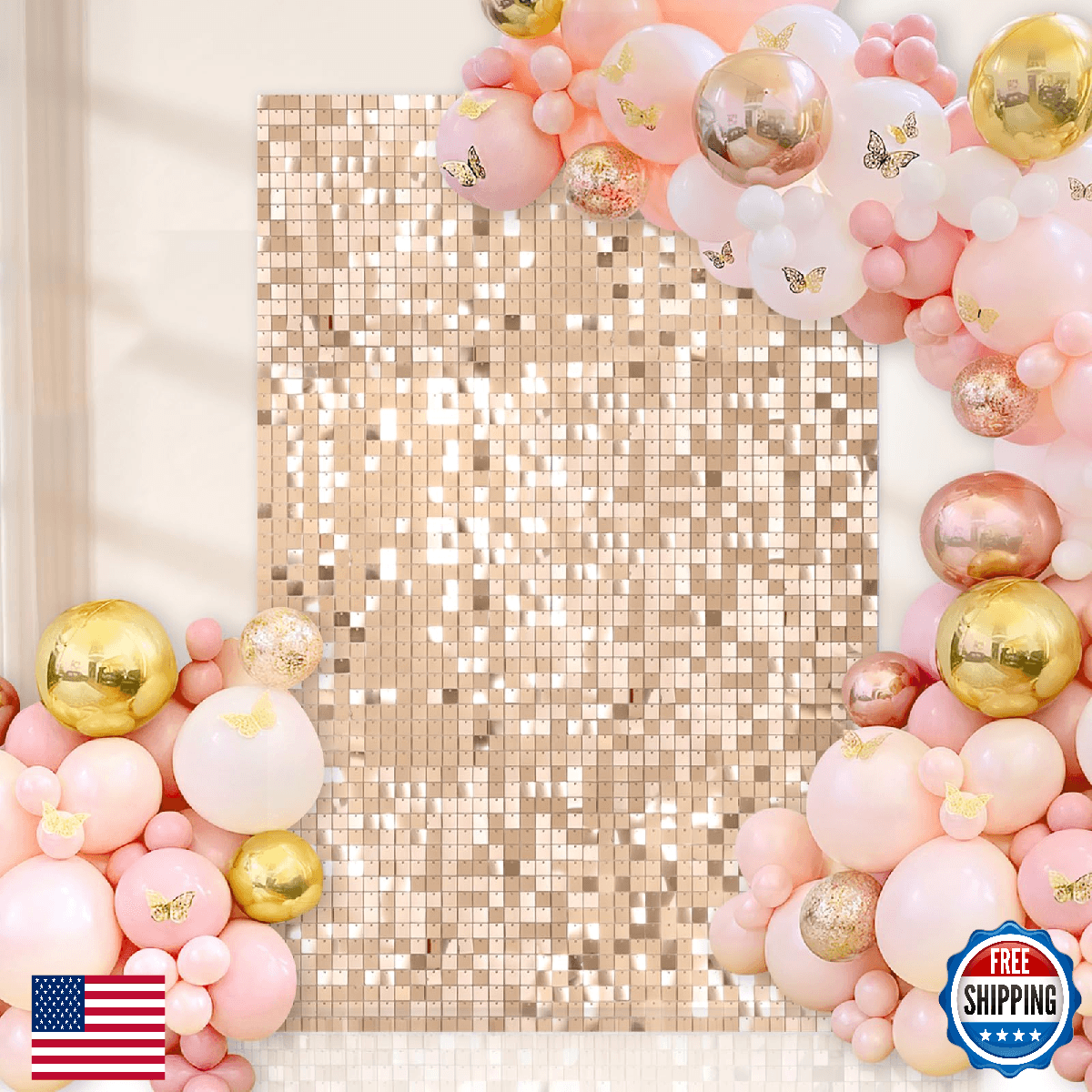 Champagne Shimmer Wall Backdrop Sequin Panel Birthday Backdrops 18 Panels for We - Image 1