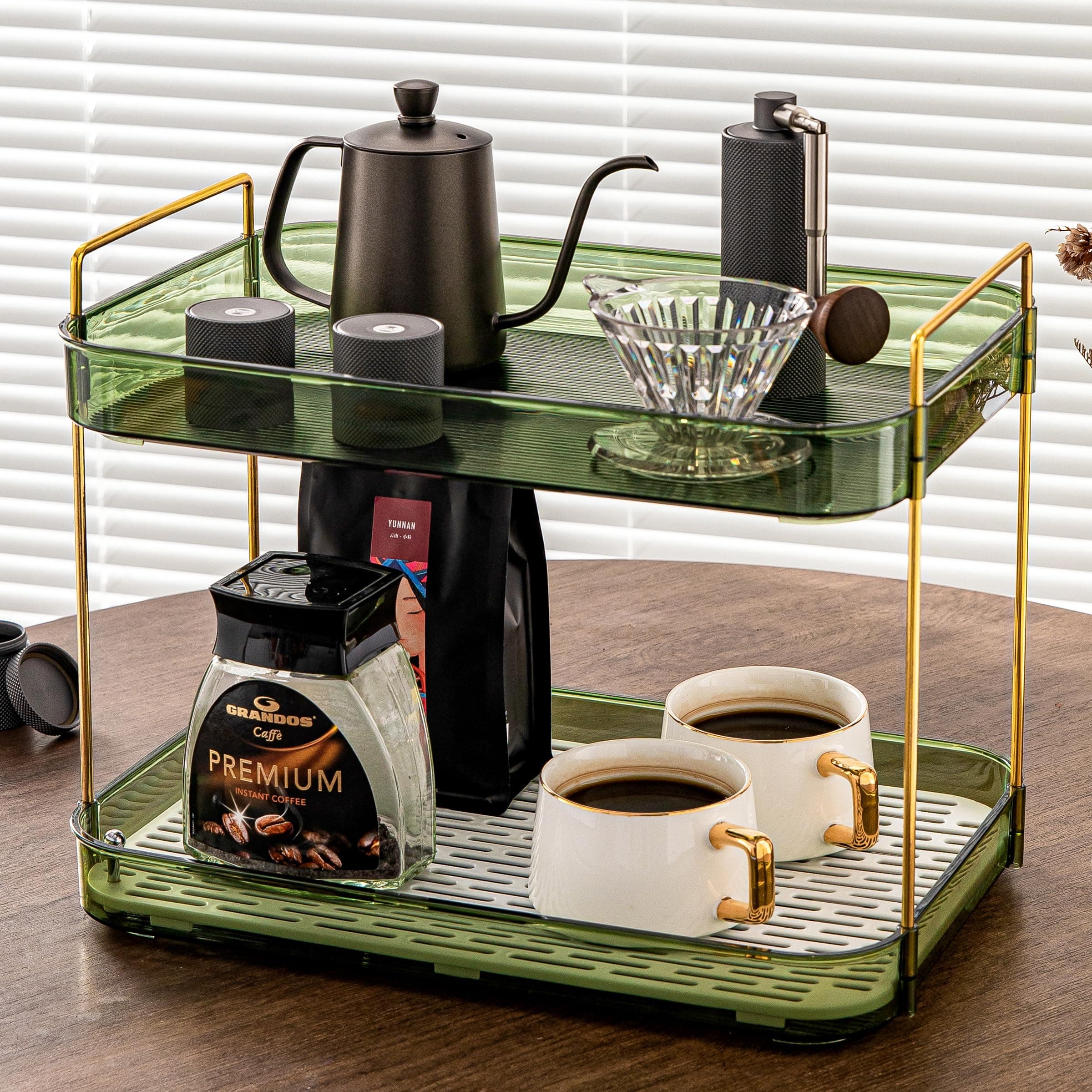 Coffee Bar Station Organizer, Large Capacity Storage with Drain Board, Counterto - Image 1