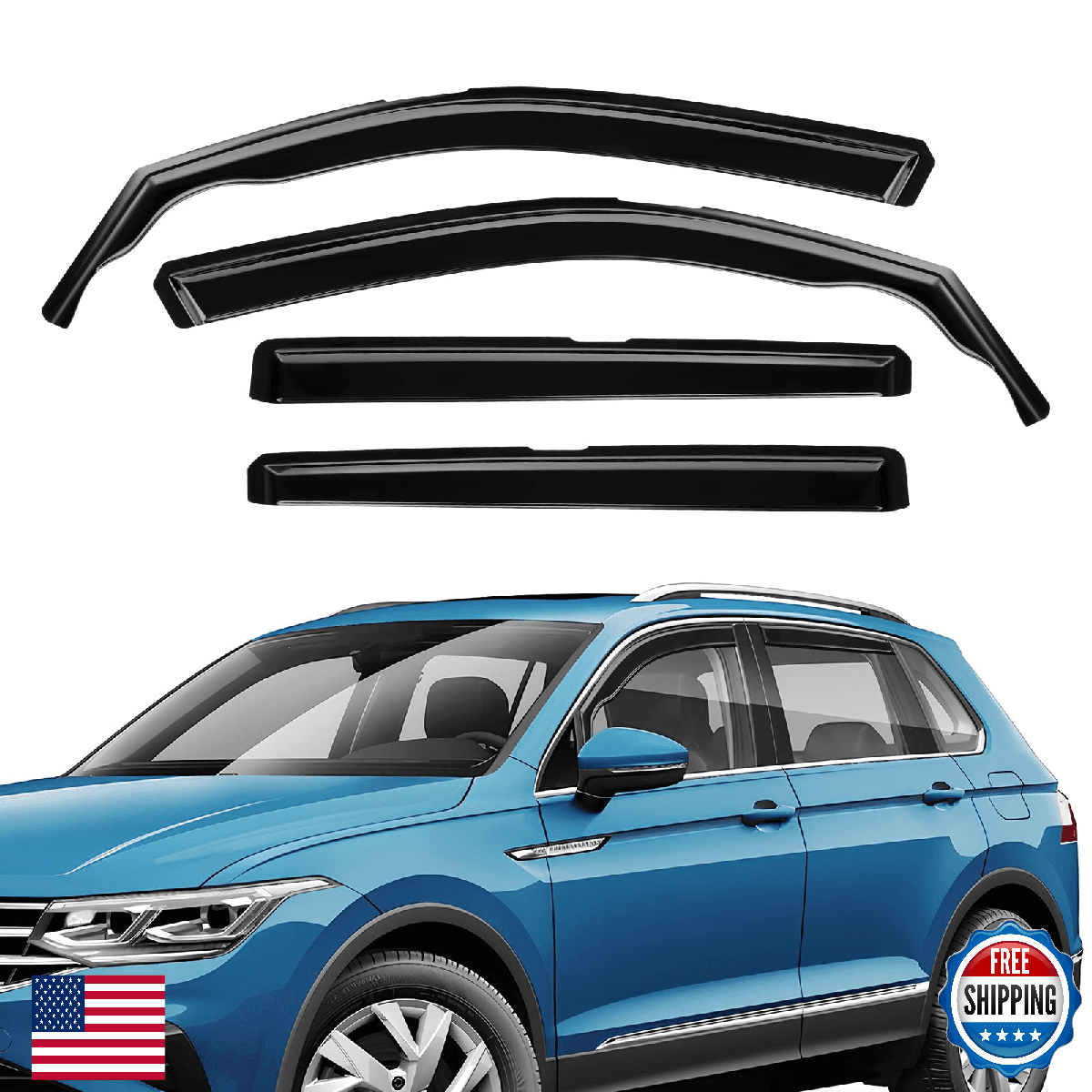 in-Channel Rain Guards Fit for Volkswagen Tiguan 2018-2025 Black Extra Durable S - Image 1