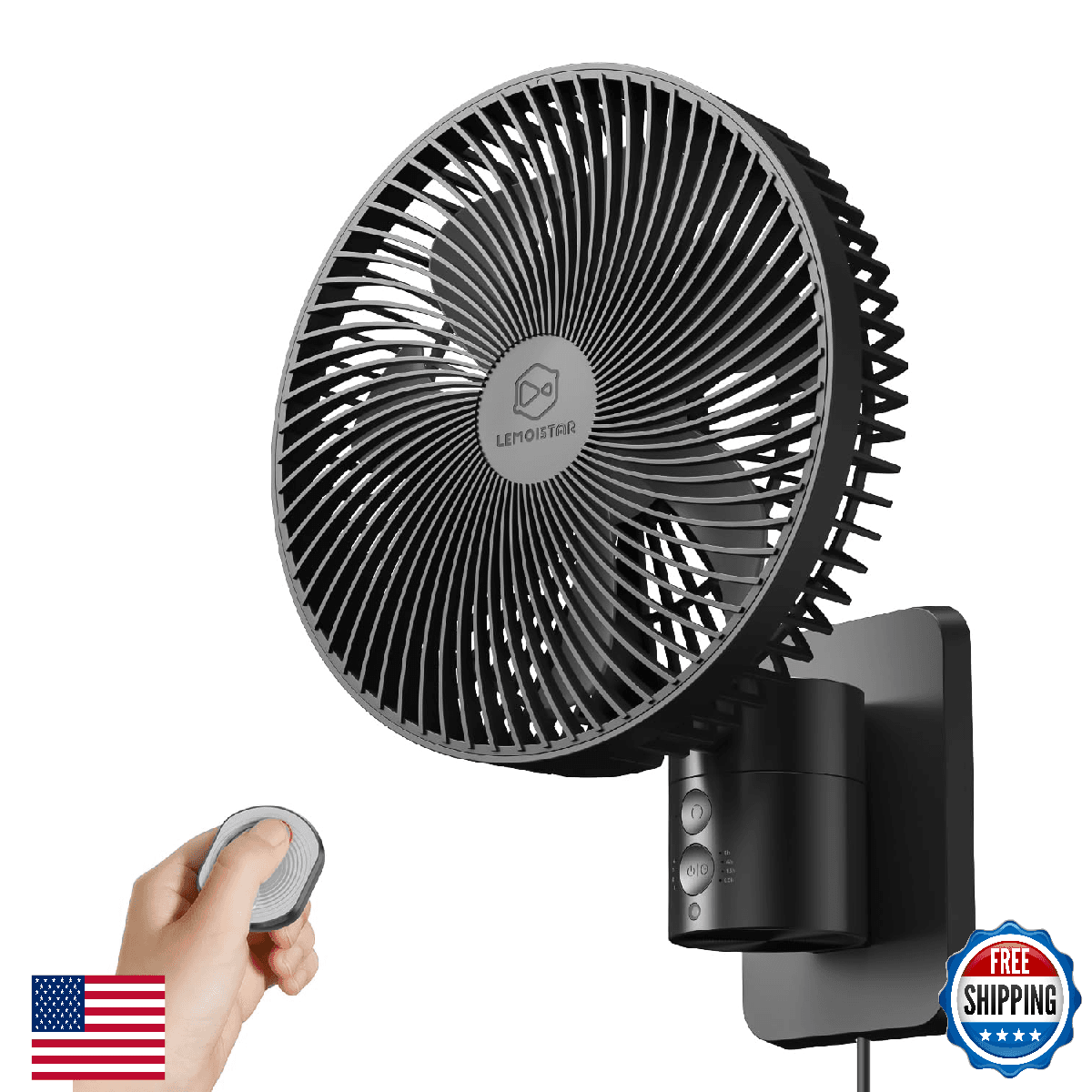 LEMOISTAR 8 Inch Small Wall Mounted RV Fan with Remote Control, 90° Oscillating, - Image 1