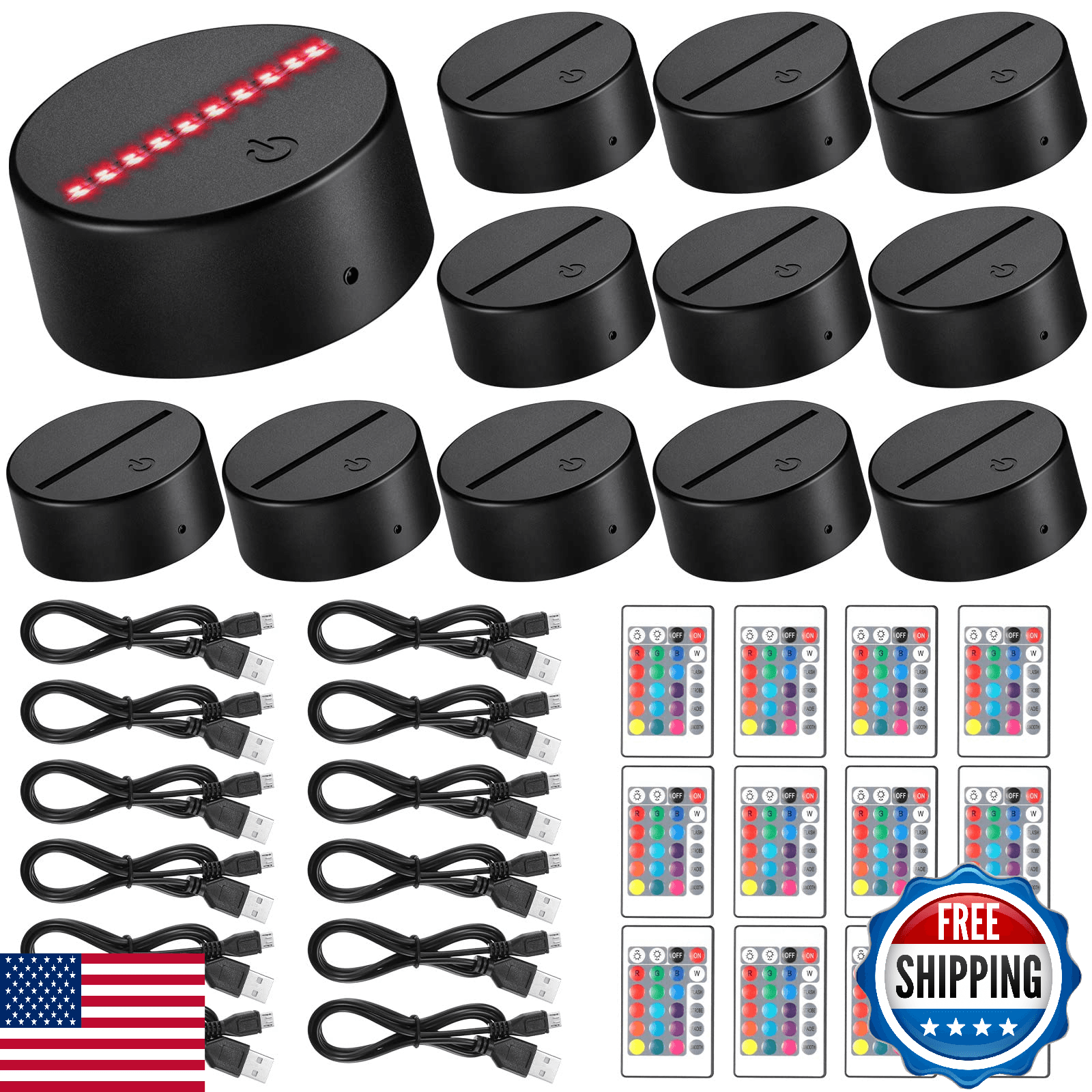 Honoson 12 Sets LED Light Lamp Base 16 Colors 3D Night Light Display w/Remote - Image 1
