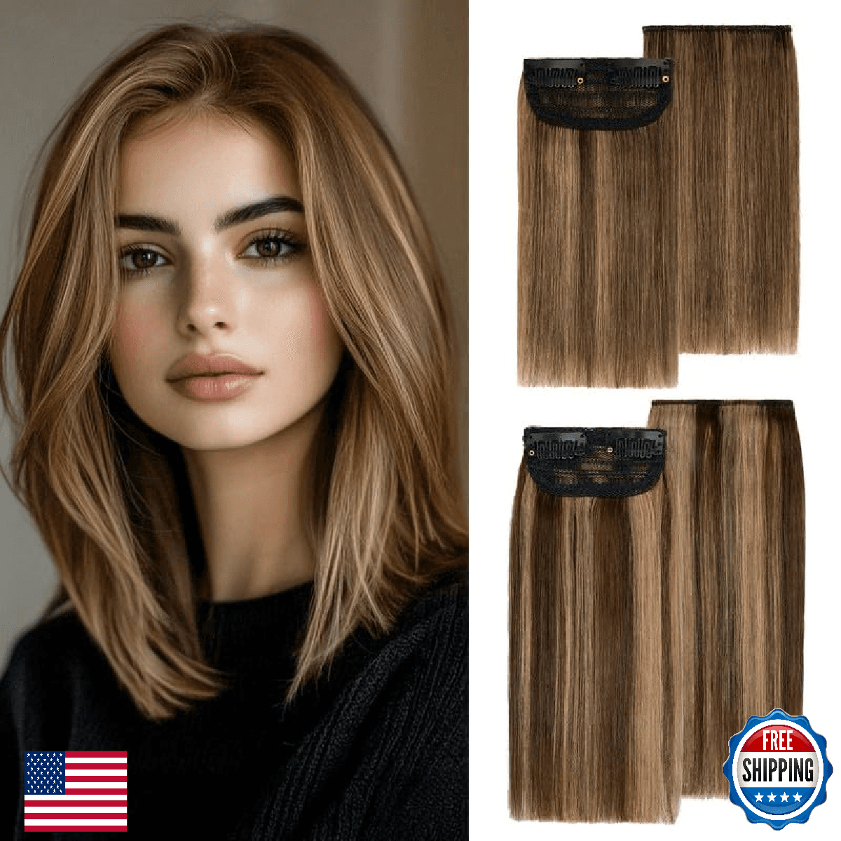 S-noilite 4 pieces Clip In Short Hair Extensions 100% Remy Human Hair Invisible - Image 1