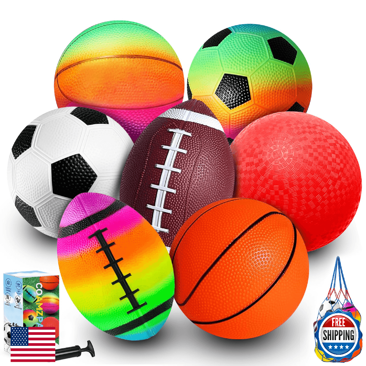 COAMZPARTY 8.5 Inch Sports Balls Set 7 Pack,Playground Balls for Kids&Adults, In - Image 1