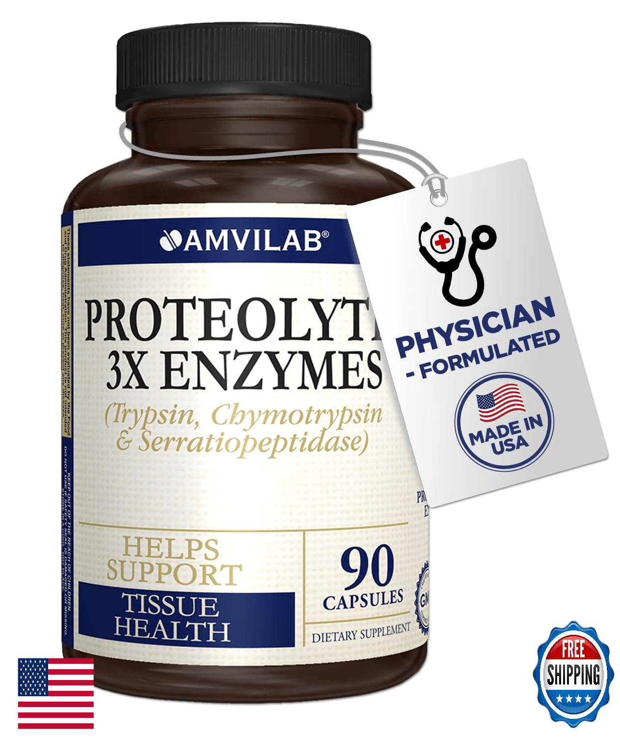 AMVILAB Proteolytic Enzymes 3X Trypsin Chymotrypsin Serrapeptidase Wellness Reco - Image 1