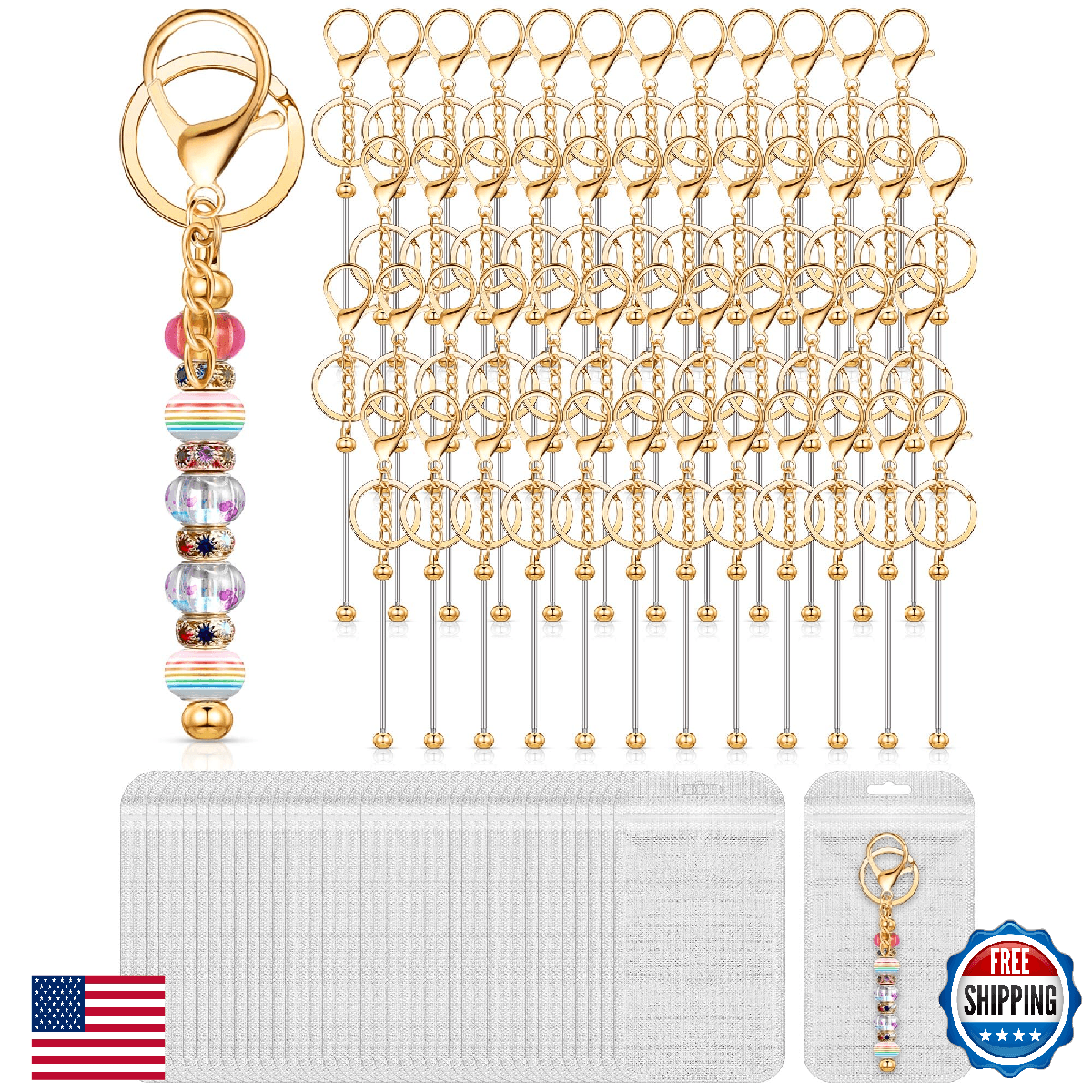 Tondiamo 96 Pcs Beadable Keychain Bars Bulk for Beads Blank Keychain, DIY Keycha - Image 1