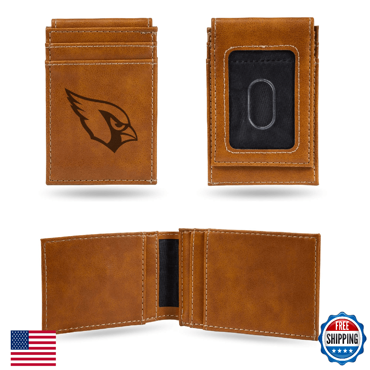 Rico Industries NFL Arizona Cardinals Laser Engraved Front Pocket Wallet - Image 1