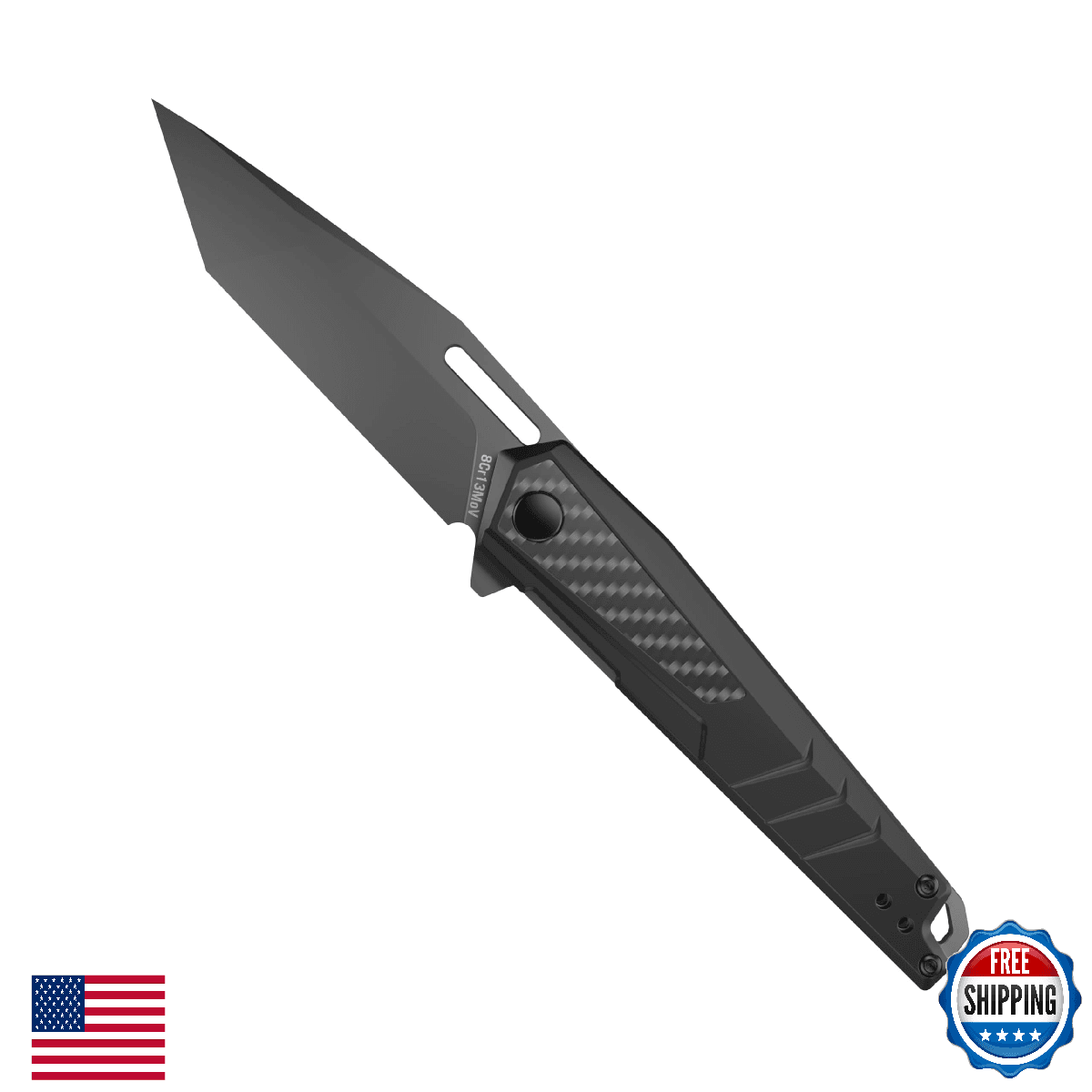 Real Avid RAV-6 EDC Folding Knife 3.4" Tanto, 8Cr13MoV Steel, Pocket Clip - Image 1
