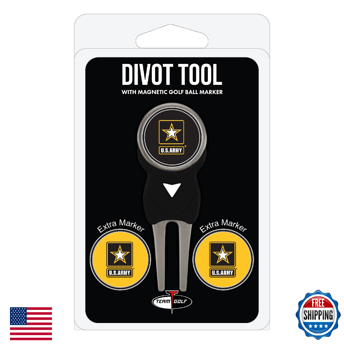 Team Golf Military Army Divot Tool Pack w/ 3 Golf Ball Markers, Nickel Finish - Image 1