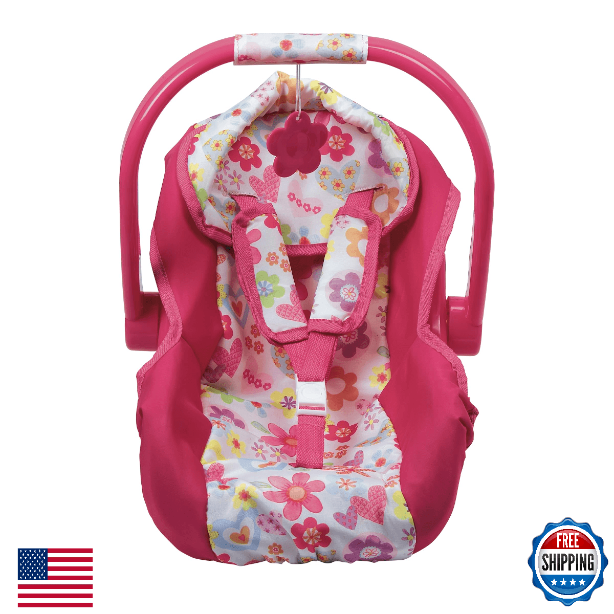 Adora Baby Doll Car Seat - Pink Flower, Fits 20" Dolls, Washable - Image 1