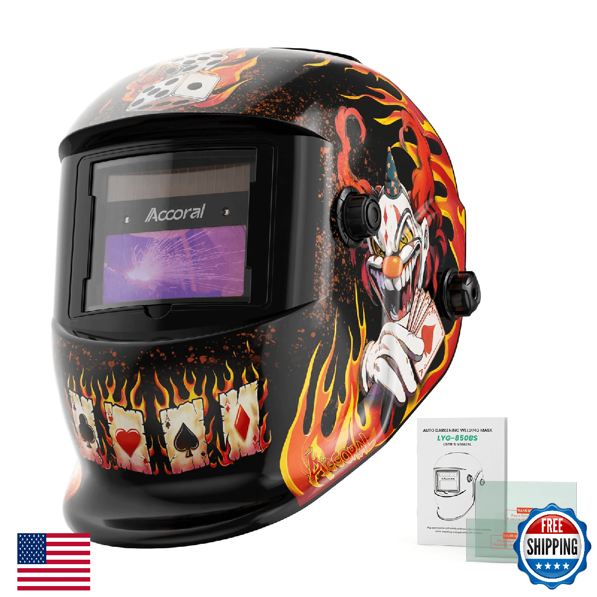 Accoral Auto Darkening Welding Helmet, 1/1/1/1 Large View, True Color Solar Pow - Image 1