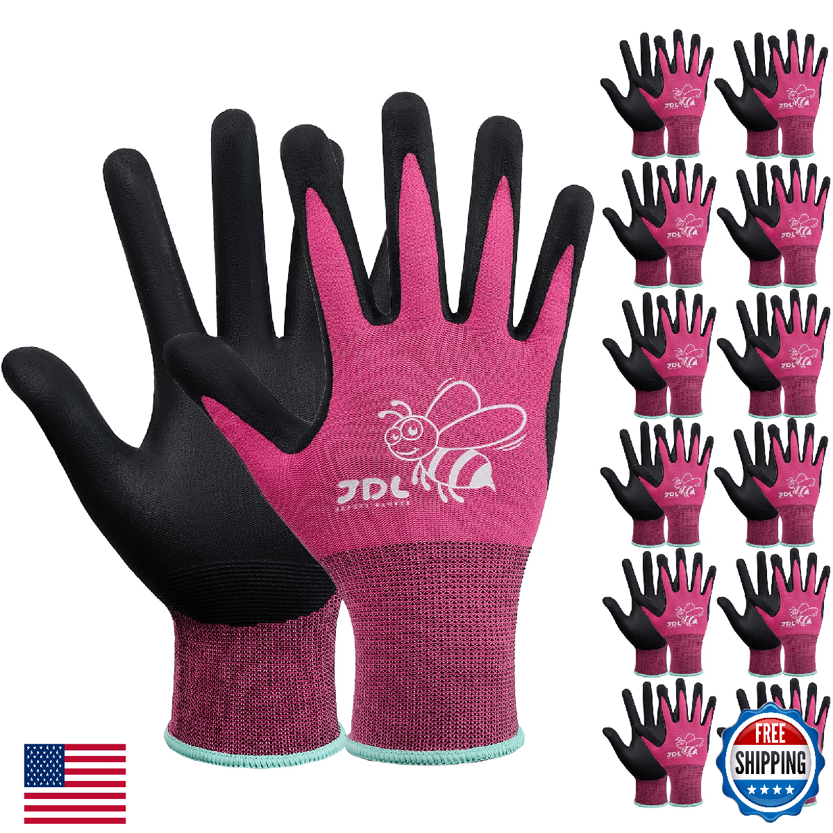 JDL 12 Pairs Women's Nylon Nitrile Coated Touchscreen Gardening Gloves - Image 1